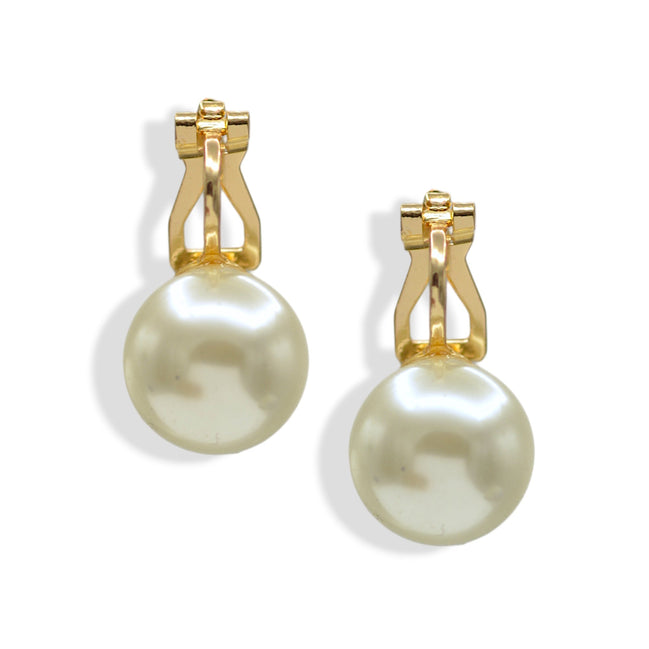 Timeless Cream Pearl & Gold Clip-On Earrings 0.8"#HNE90907GD (SHAC8