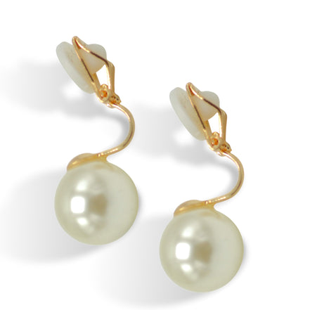 Timeless Cream Pearl & Gold Clip-On Earrings 0.8"#HNE90907GD (SHAC8