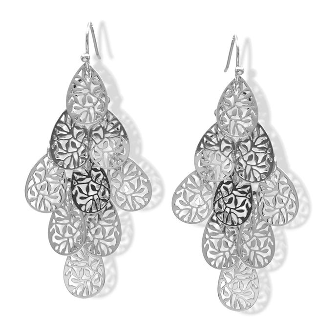Rhodium-Tone Filigree Chandelier Earrings – 2.25"#HNE90850RD (SHBE10)