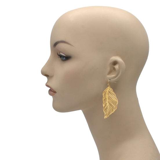 Gold Metal Leaf Earrings #HNE90852GD (KF1)