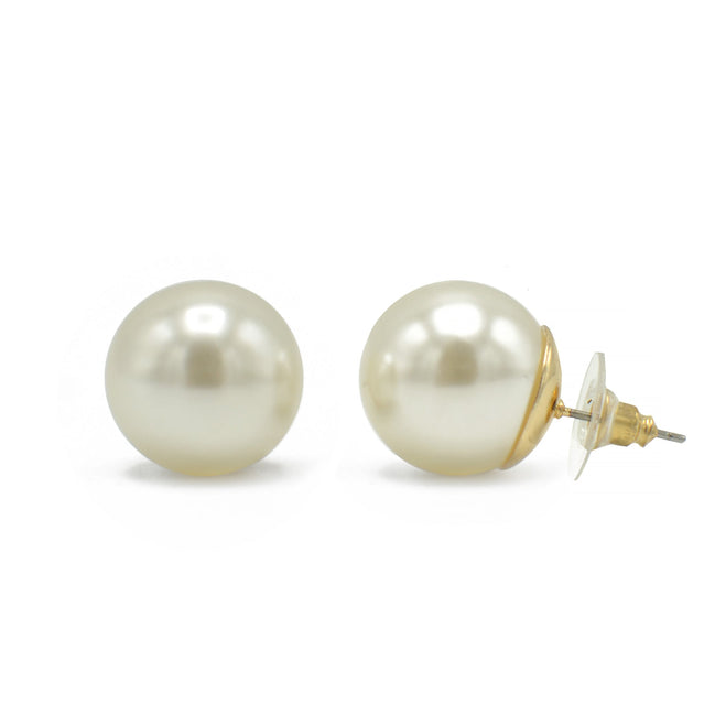 Gold 16Mm Cream Pearl Stud Earring #HNE90895-16MMGDCM(EH2)