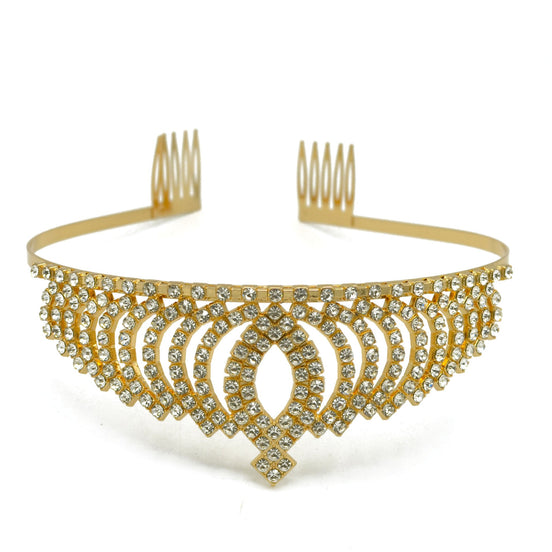 Gold Crystal head piece for Bridal crown topper hair peace $#HNT90934G