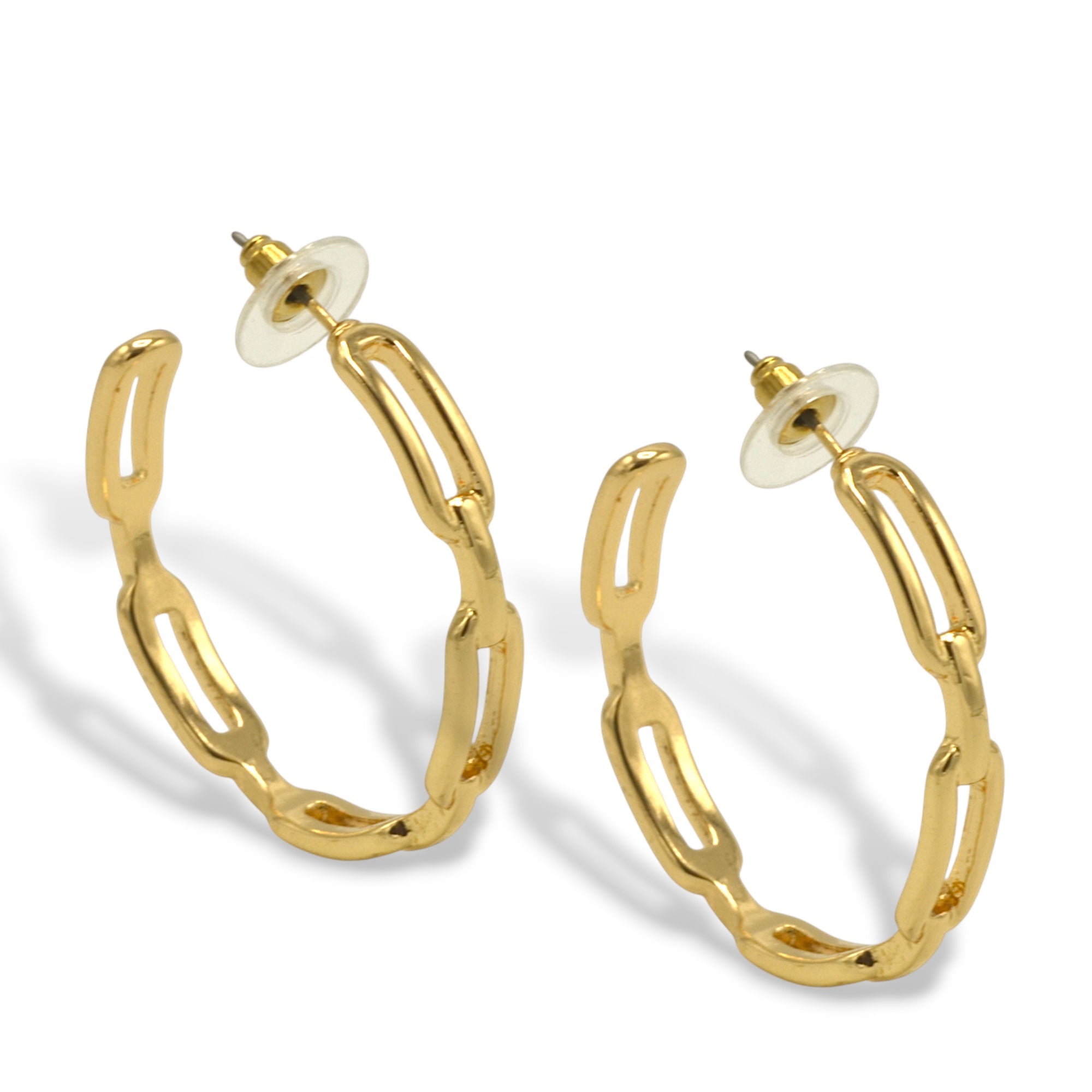 Modern Gold Chain Link Hoop Earrings 1.5