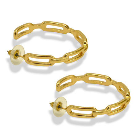 Modern Gold Chain Link Hoop Earrings 1.5"# HNE90839GD(NE8)