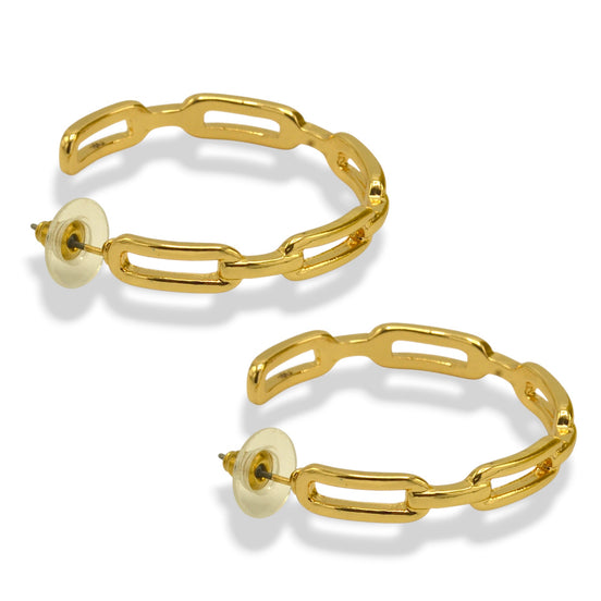 Modern Gold Chain Link Hoop Earrings 1.5"# HNE90839GD(NE8)