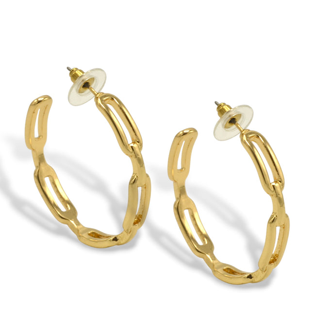 Modern Gold Chain Link Hoop Earrings 1.5"# HNE90839GD