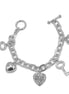 Rhodium Crystal Heart and Key charm Bracelet #HNB90893RD(KF3)