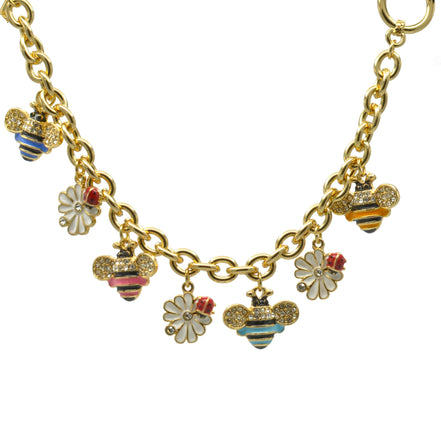 Gold Crystal multi color Bee and flower charm Bracelet #HNB90886GDMUT(JE9)