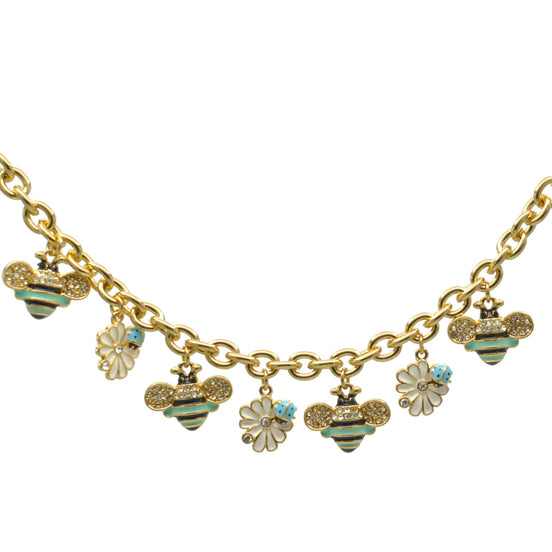 Gold Crystal Turquoise Bee and flower charm Bracelet #HNB90886GDMINT(JG9)