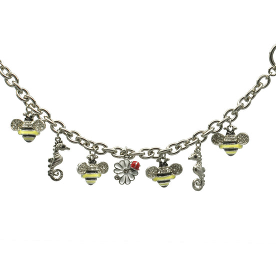 Rhodium Crystal Yellow Bee and White flower charm Bracelet #HNB90887RDYE(JG8)