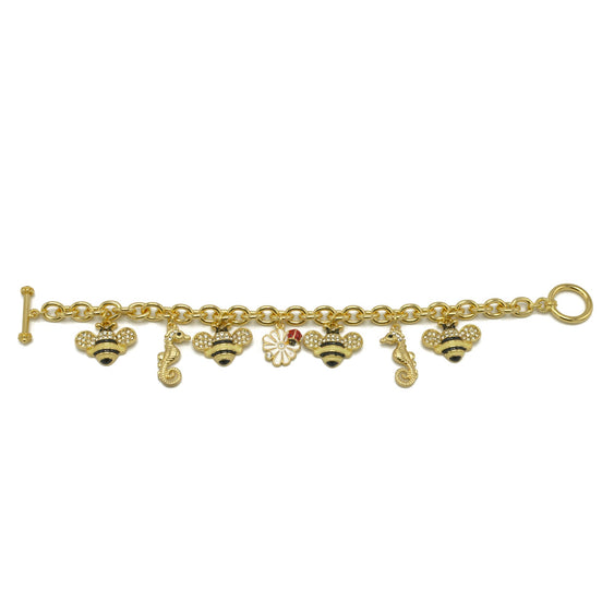 Gold Crystal Bee sea Horse and flower charm Bracelet #HNB90887GDYE(JG8)