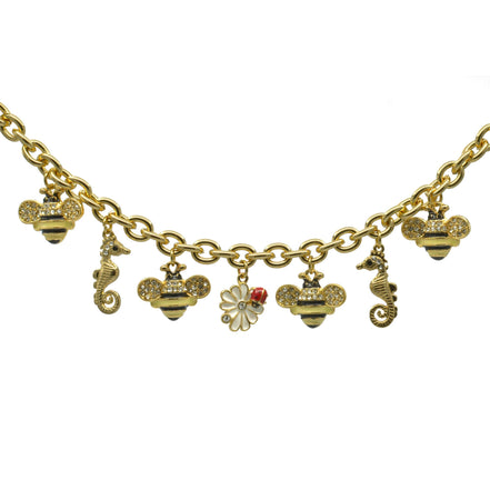 Gold Crystal Bee sea Horse and flower charm Bracelet #HNB90887GDYE(JG8)