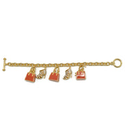 Gold Crystal Shoe and Orange Hand Bag Charm Bracelet #HNB90888GDOR(JH6)