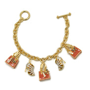 Gold Crystal Shoe and Orange Hand Bag Charm Bracelet #HNB90888GDOR(JH6)