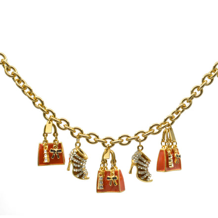 Gold Crystal Shoe and Orange Hand Bag Charm Bracelet #HNB90888GDOR(JH6)