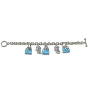 Rhodium Crystal Shoe and Blue Hand Bag Charm Bracelet #HNB90888RDBL(JF8)