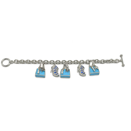 Rhodium Crystal Shoe and Blue Hand Bag Charm Bracelet #HNB90888RDBL(JF8)