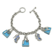 Rhodium Crystal Shoe and Blue Hand Bag Charm Bracelet #HNB90888RDBL(JF8)