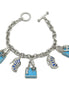 Rhodium Crystal Shoe and Blue Hand Bag Charm Bracelet #HNB90888RDBL(JF8)