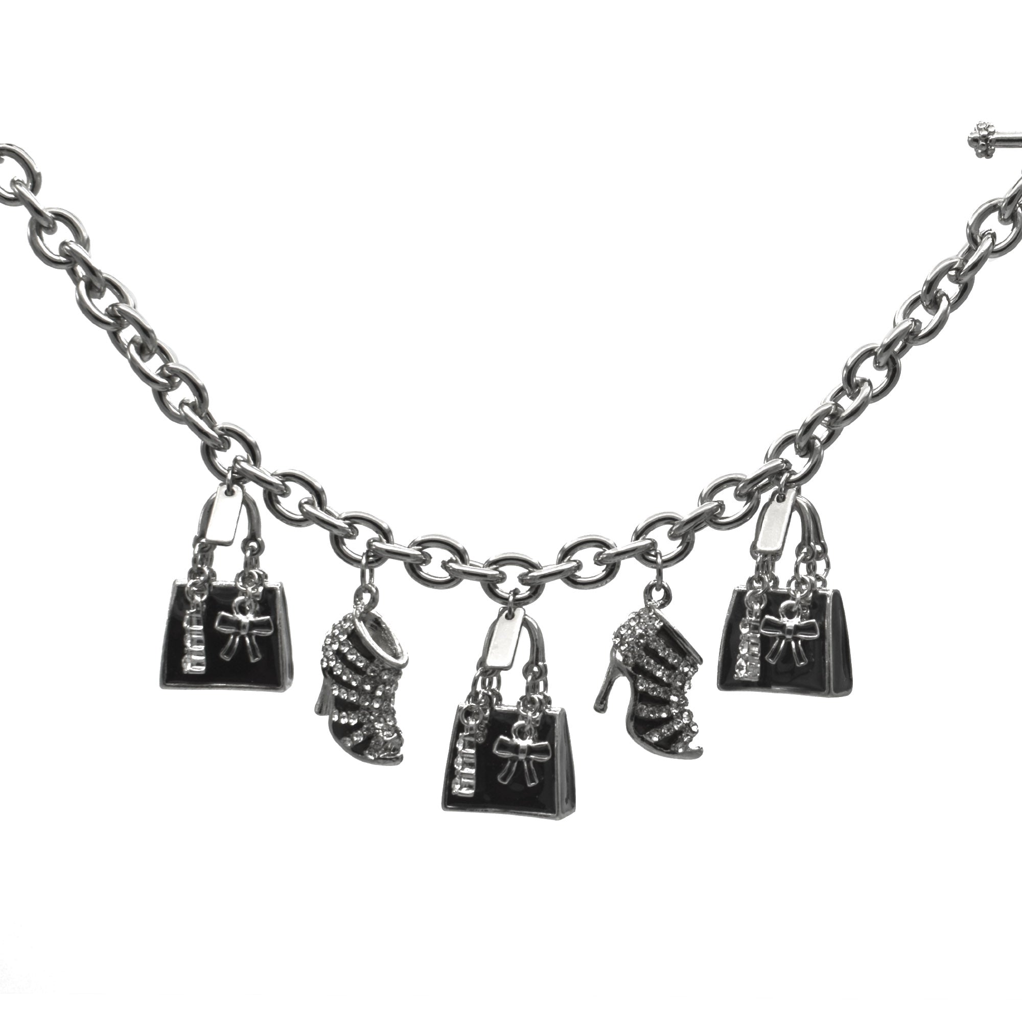 Rhodium Crystal Shoe and Hand Bag Charm Bracelet #HNB90888RDBK