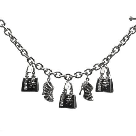 Rhodium Crystal Shoe and Hand Bag Charm Bracelet #HNB90888RDBK