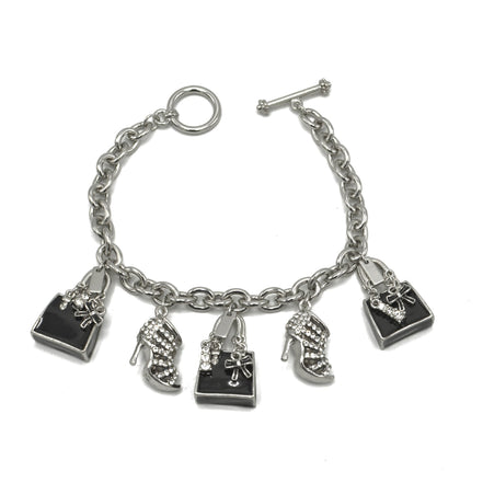 Rhodium Crystal Shoe and Hand Bag Charm Bracelet #HNB90888RDBK