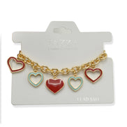 Gold with Coral and Turquoise Heart Charms Bracelet #HNB90890GD(JE7)