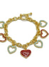 Gold with Coral and Turquoise Heart Charms Bracelet #HNB90890GD(JE7)