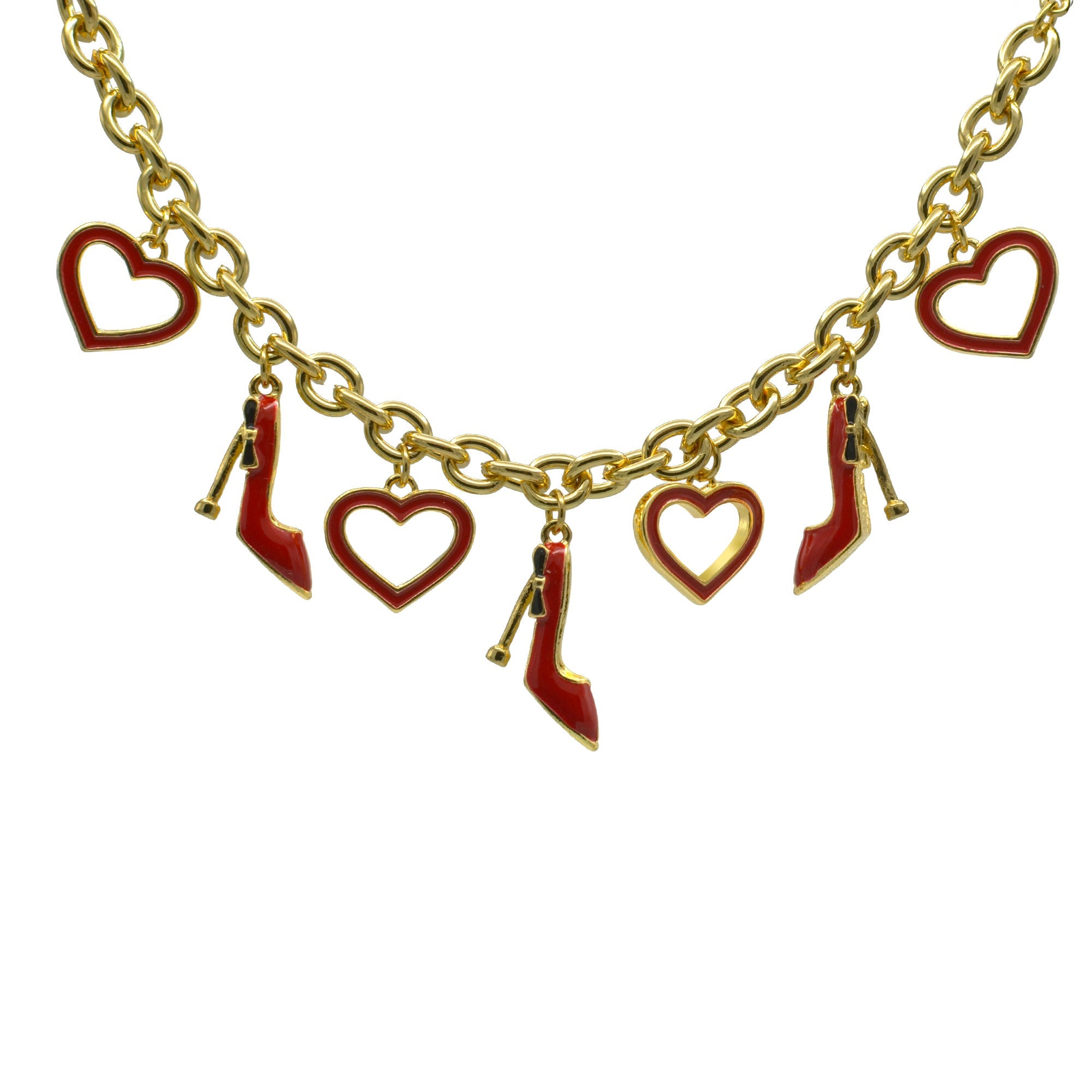 Gold with Red Shoe and Heart Charms Bracelet #HNB90891GDRD(JF7)
