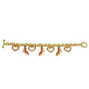 Gold with Red Shoe and Heart Charms Bracelet #HNB90891GDRD(JF7)