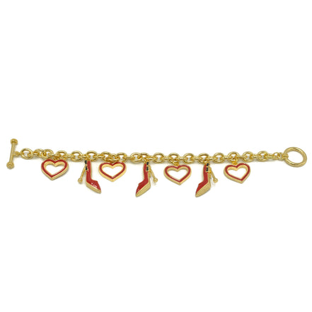 Gold with Red Shoe and Heart Charms Bracelet #HNB90891GDRD(JF7)
