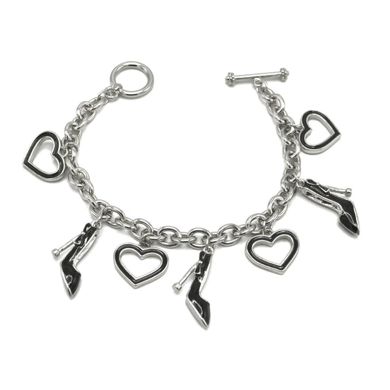 Gold with Black Shoe and Heart Charms Bracelet #HNB90891RDBK(JF7)
