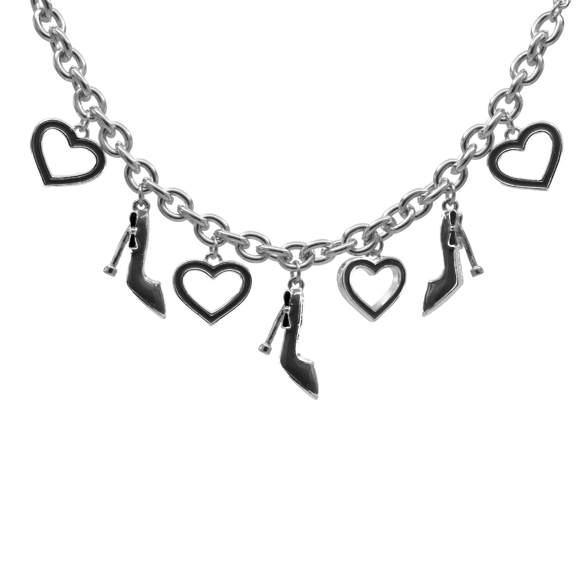 Gold with Black Shoe and Heart Charms Bracelet #HNB90891RDBK(JF7)