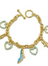Gold with Shoe champagine and Turquoise Heart Charms Bracelet #HNB90892GDBL(JE7)