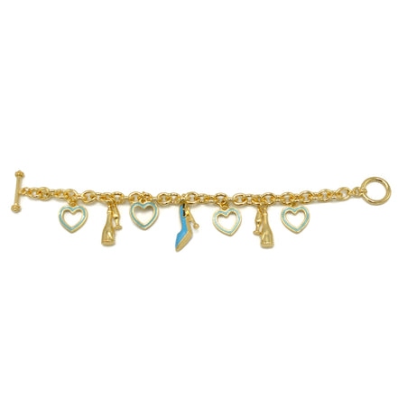 Gold with Shoe champagine and Turquoise Heart Charms Bracelet #HNB90892GDBL(JE7)