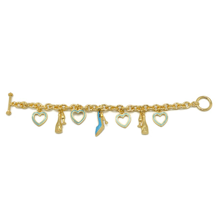 Gold with Shoe champagine and Turquoise Heart Charms Bracelet #HNB90892GDBL(JE7)