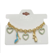 Gold with Shoe champagine and Turquoise Heart Charms Bracelet #HNB90892GDBL(JE7)