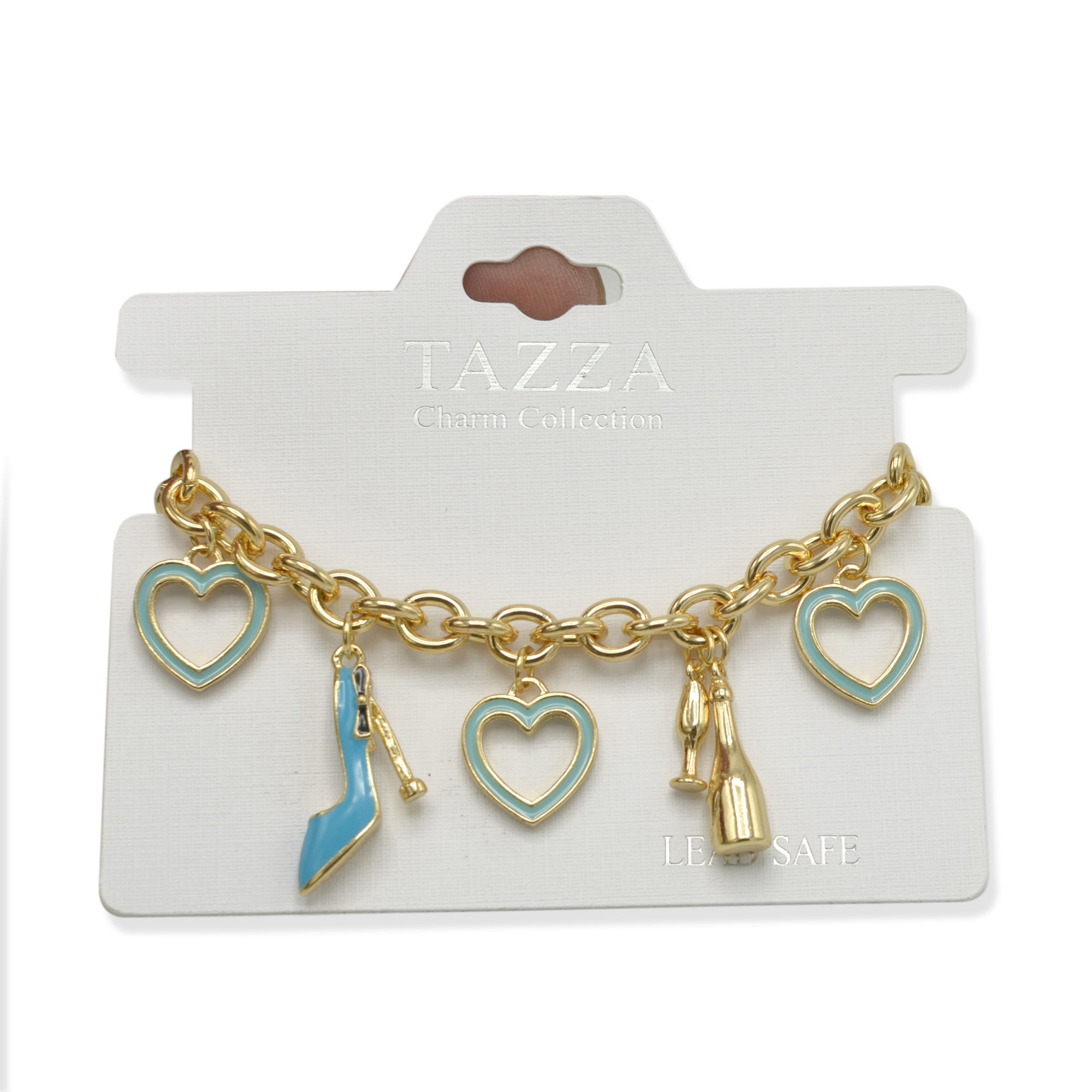 Gold with Shoe champagine and Turquoise Heart Charms Bracelet #HNB90892GDBL(JE7)
