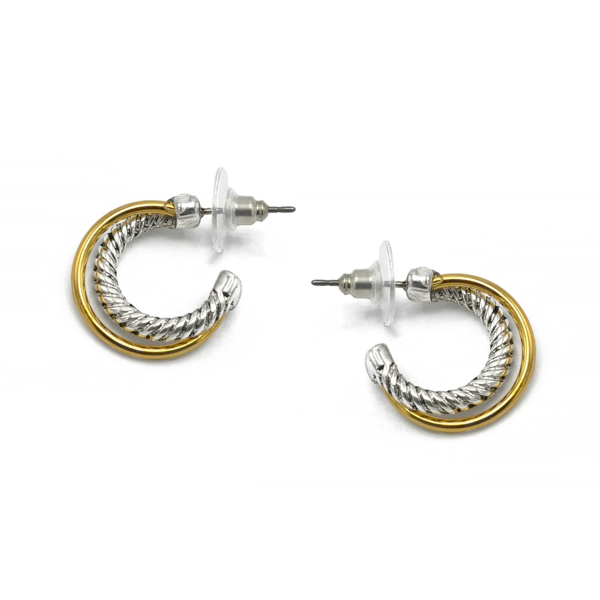 Two Tone Crossover Small Hoop Earrings #(FC21-FD21)