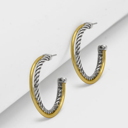 Two Tone Crossover  large Hoop Earrings# HNE90906