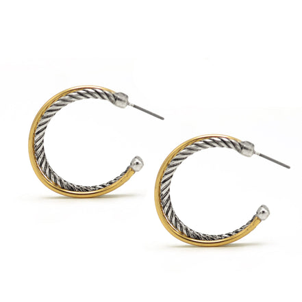Two Tone Crossover  large Hoop Earrings# HNE90906