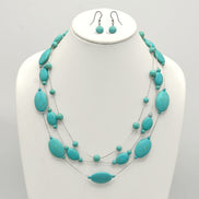 Rhodium Tone Metal Oval and Round Turquoise Beads Layer Necklace and Earrings Set#HNN+E77890(DF6-7)