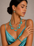 Rhodium Tone Metal Oval and Round Turquoise Beads Layer Necklace and Earrings Set#HNN+E77890(DF6-7)