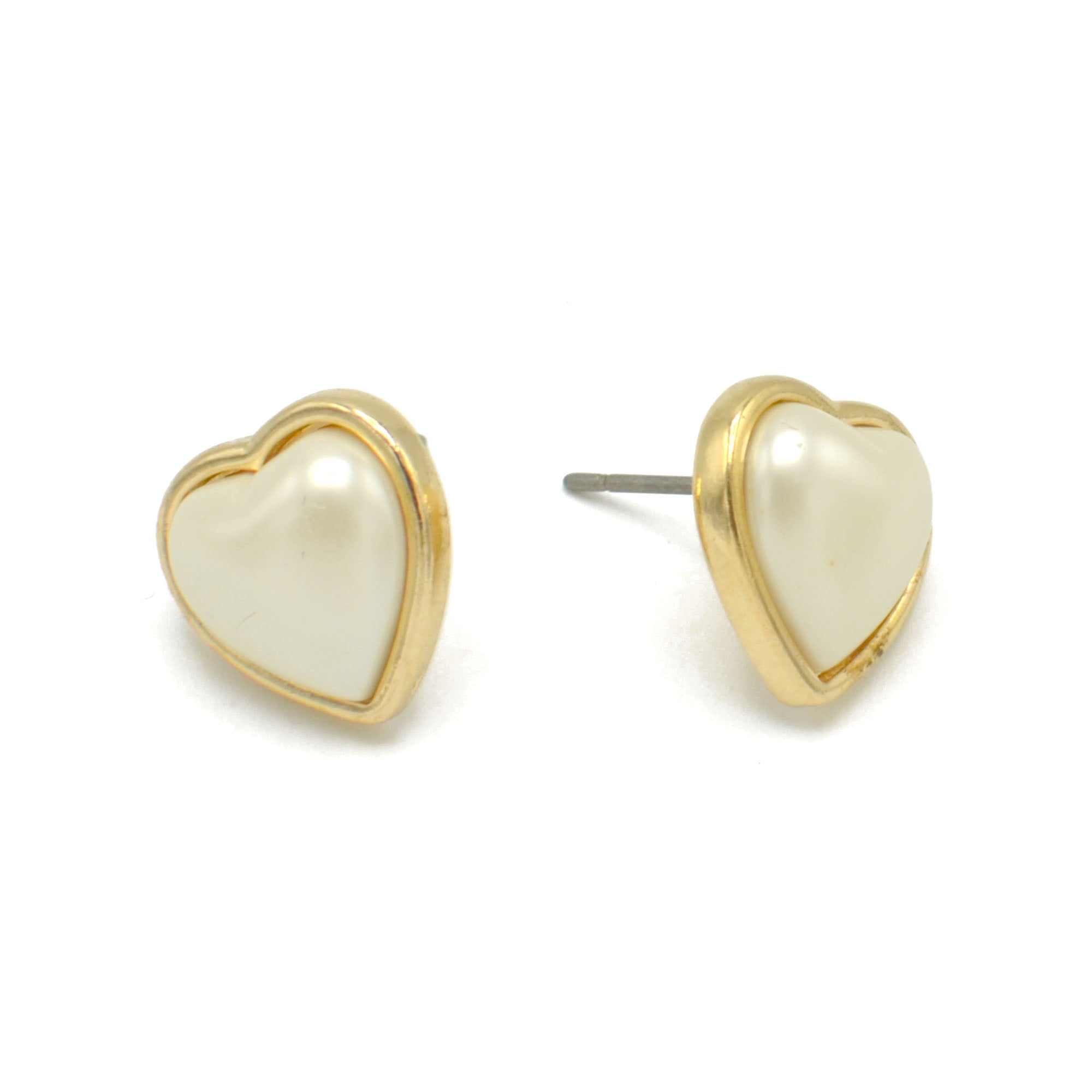 Gold Heart Cream Pearl Stud Earrings#HNE90883(MF2)