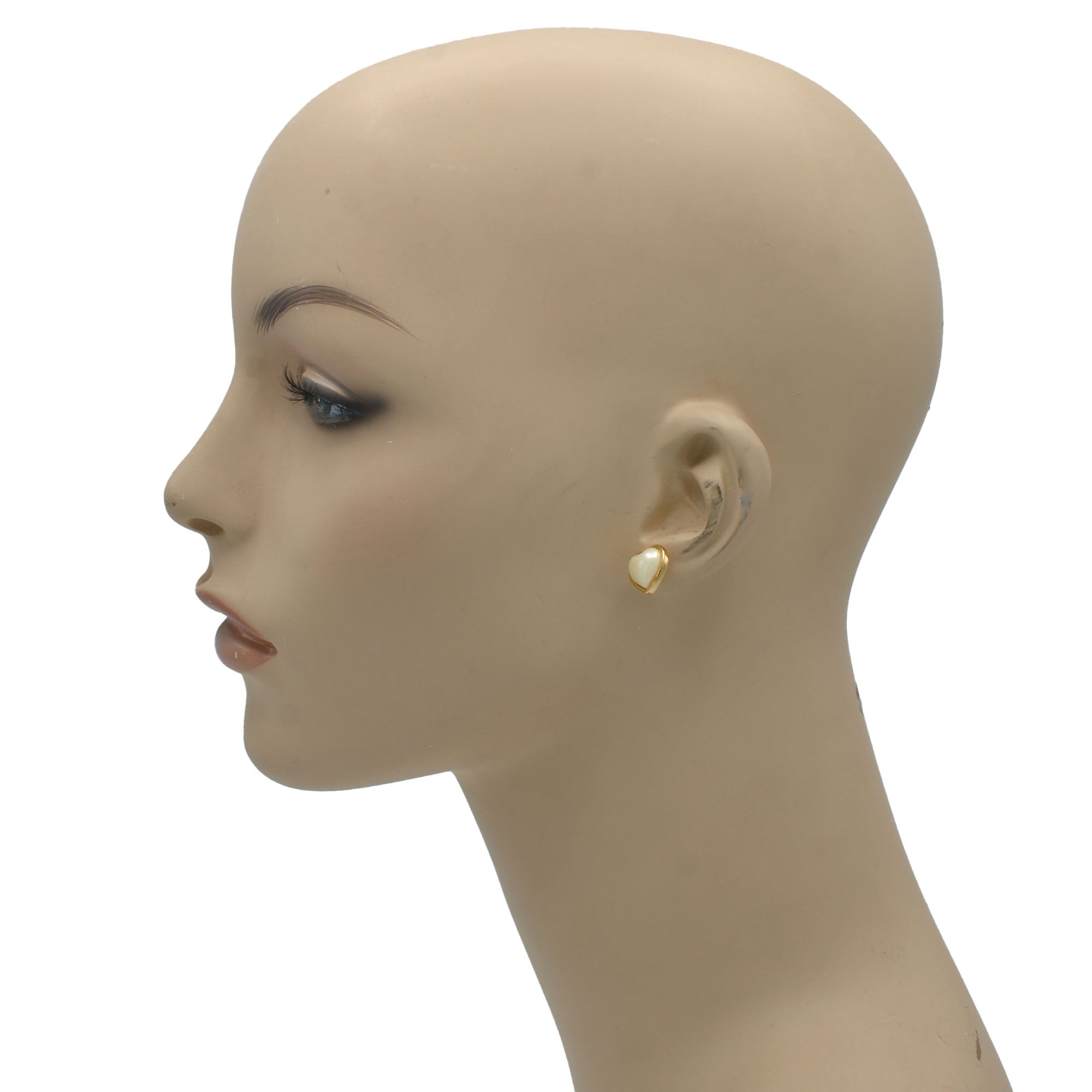 Gold Heart Cream Pearl Stud Earrings#HNE90883(MF2)