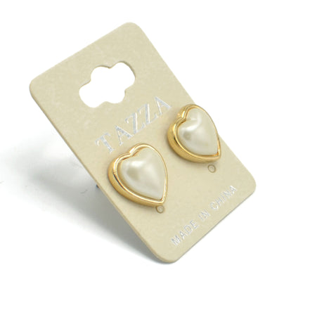 Gold Heart Cream Pearl Stud Earrings#HNE90883(MF2)
