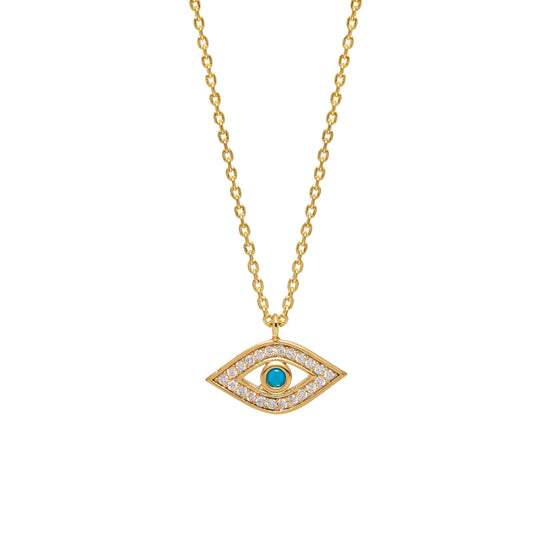 Gold crystal evil eye turquoise stone pendant necklace#HNN90858G(LE17)