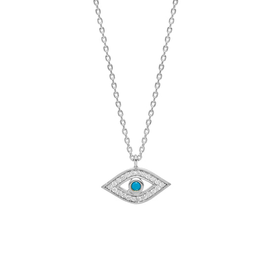 Rhodium crystal evil eye turquoise stone pendant necklace#HNN90858R(LE17)