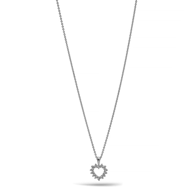 Rhodium open heart Crystal Pendant Necklace #HNN90859R(LH18)