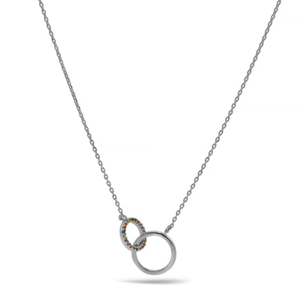 Gold Double circle crystal link necklace #HNN90861R(MB4/MF10)